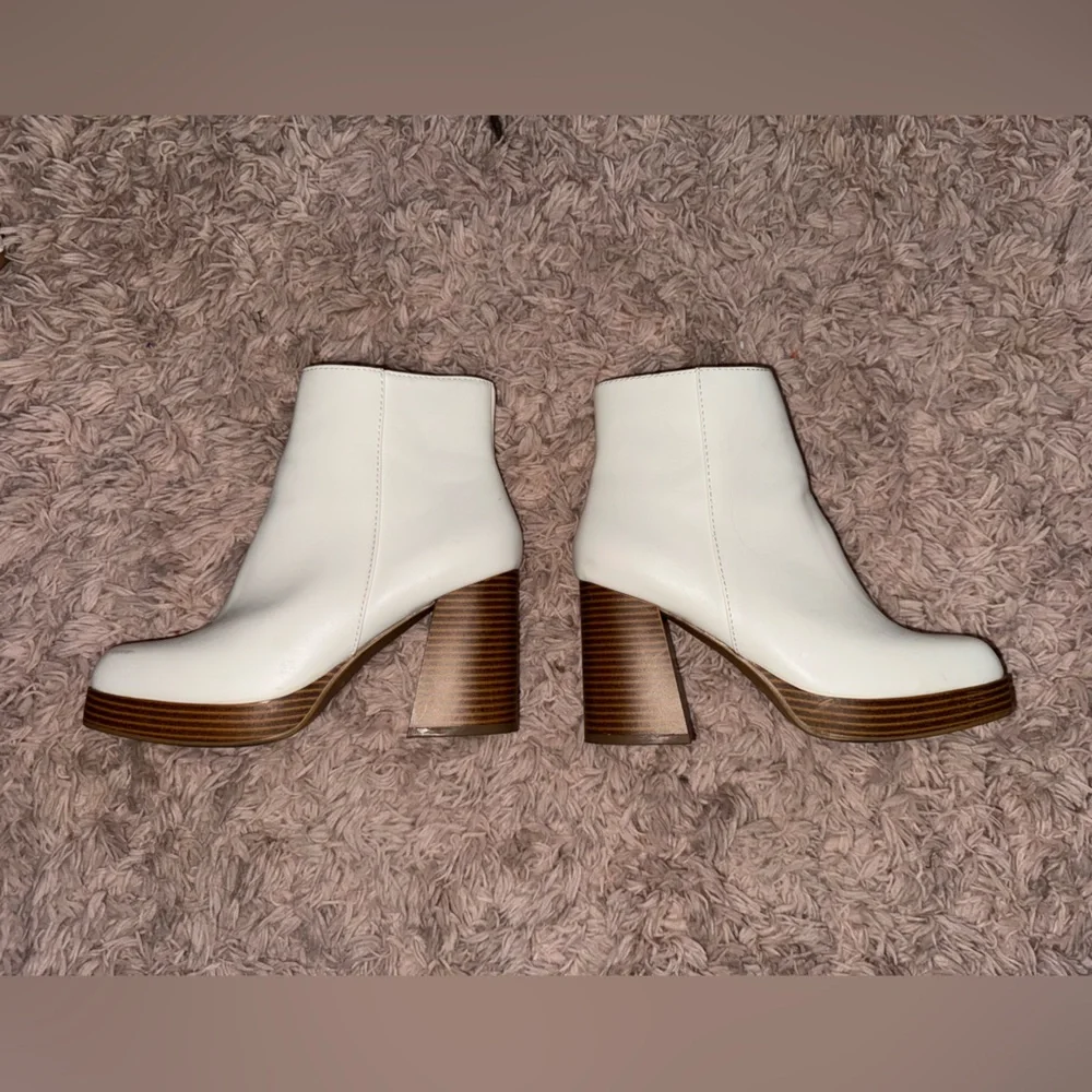 Sugar White Ankle Boots with Brown Heel - Picture 1 of 8